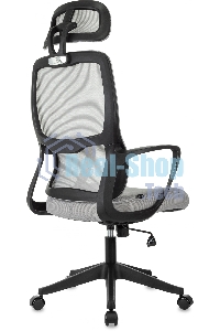 Кресло руководителя Бюрократ Wise серый, сетка/ткань, с подголов. крестов. пластик