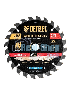 Пильный диск по дереву с гвоздями Denzel ф185 х 20 мм, 24 зубов 733937