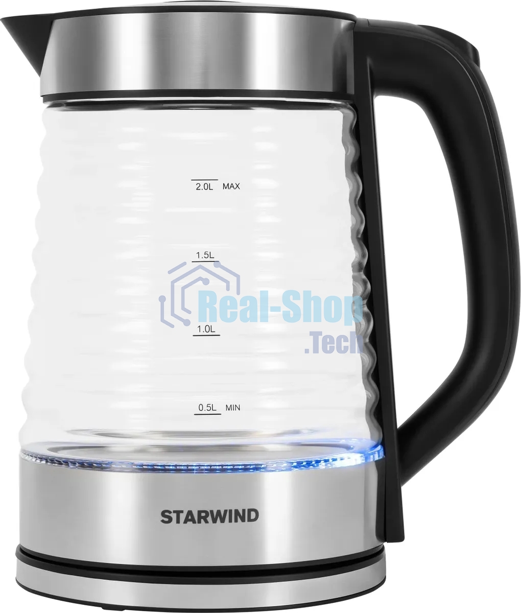 Чайник электрический Starwind SKG2111 2 л, 1800 Вт, черный/прозрачный корпус: стекло