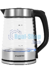 Чайник электрический Starwind SKG2111 2 л, 1800 Вт, черный/прозрачный корпус: стекло