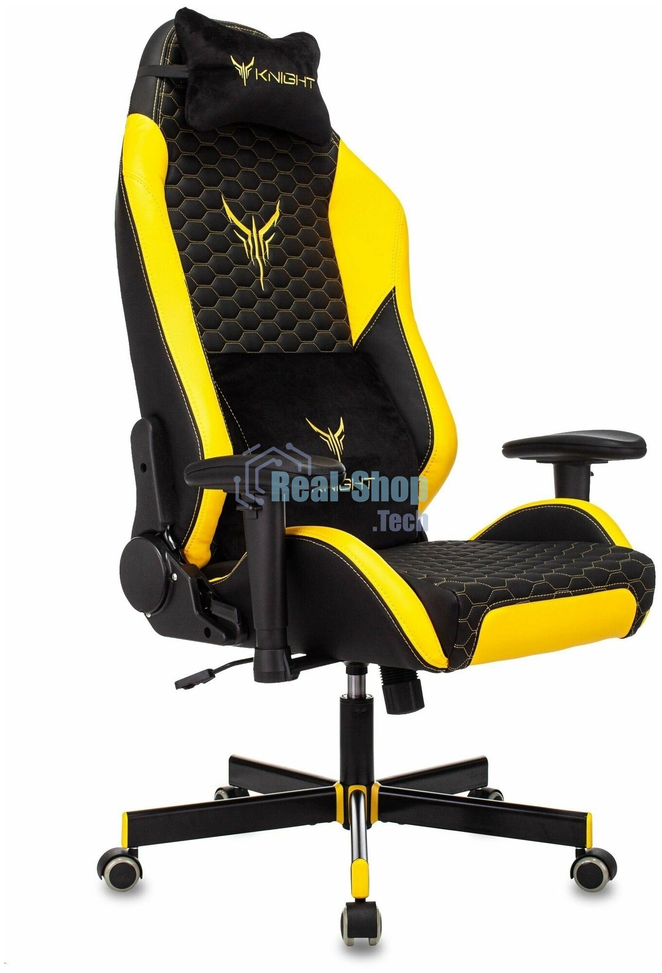 Кресло Knight Neon черный/желтый, экокожа, 120 кг, механизм качания