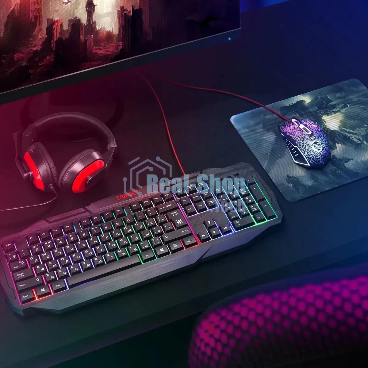 Комплект клавиатура + мышка +PAD +HEADSET Defender TARGET MKP-350