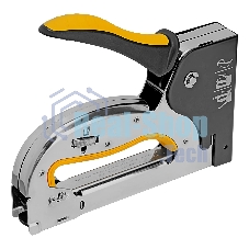 Степлер Denzel металл., скобы в комплекте, плавная регулировка удара, 2К рукоятка, тип 53, 4-14 мм