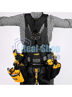 Пояс монтажника усиленный Denzel с лямками, сумки поясные, держатель для молотка