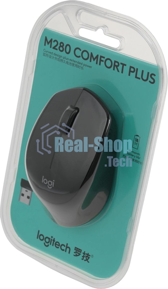Мышь беспроводная Logitech M280 черный, 1000 dpi, радиоканал, USB, кнопки - 3