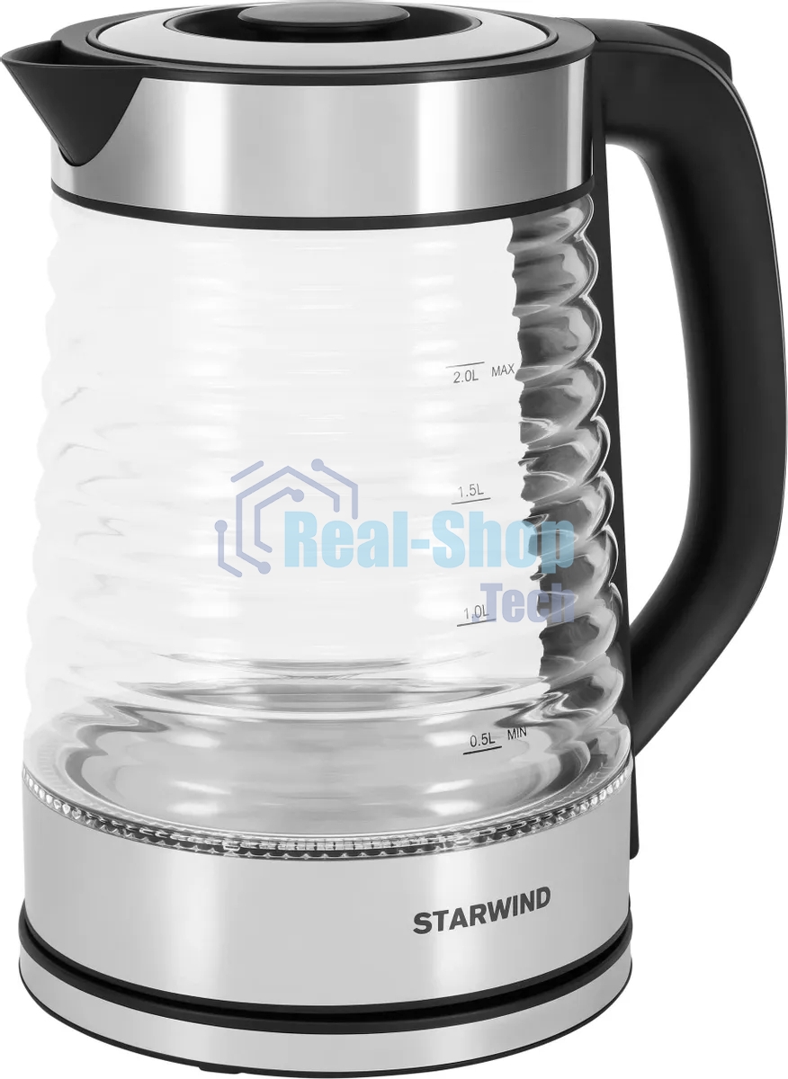 Чайник электрический Starwind SKG2111 2 л, 1800 Вт, черный/прозрачный корпус: стекло