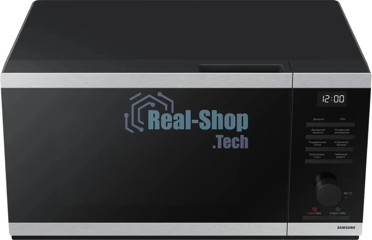 Микроволновая печь Samsung MS23DG4504ATBW нержавеющая сталь/черный, 23 л, 800 Вт, переключатели - сенсор/поворотный механизм