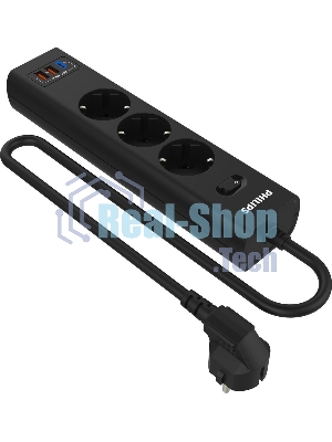 Сетевой фильтр Philips CHP4336BA/51, 2м, 3 розетки, черный