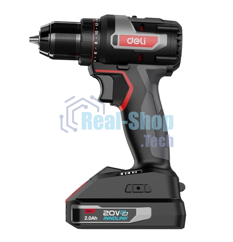 Дрель-шуруповерт аккумуляторная Deli DE-DZ20-1D2, 20В, 2 АКБ, Сумка