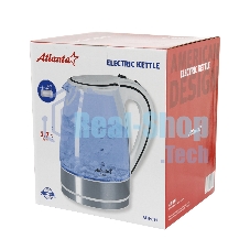 Чайник ATLANTA, ATH-691 белый, стекло Стекло, 2,0л, 2000Вт, иллюминация, быстрое закипание, фильтр от накипи, защита от перегрева.