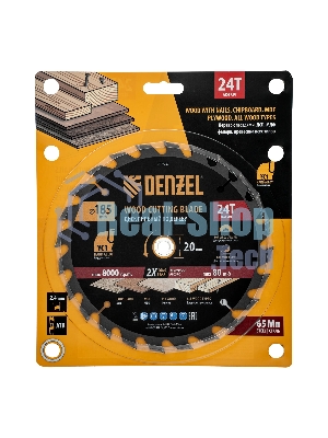 Пильный диск по дереву с гвоздями Denzel ф185 х 20 мм, 24 зубов 733937