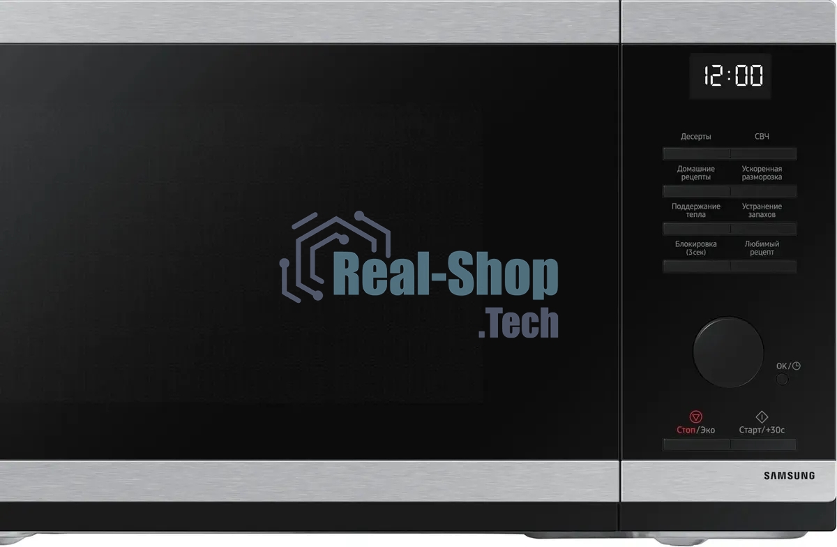 Микроволновая печь Samsung MS23DG4504ATBW нержавеющая сталь/черный, 23 л, 800 Вт, переключатели - сенсор/поворотный механизм