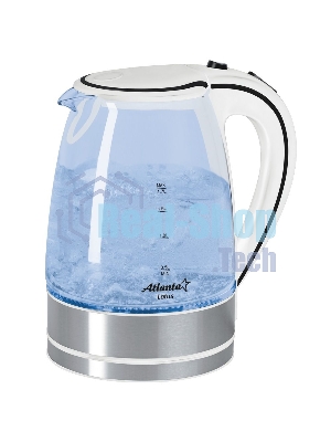 Чайник ATLANTA, ATH-691 белый, стекло Стекло, 2,0л, 2000Вт, иллюминация, быстрое закипание, фильтр от накипи, защита от перегрева.