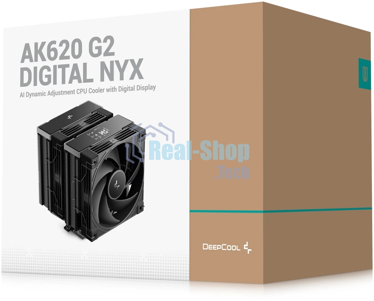 Кулер для процессора DEEPCOOL AK620 G2 DIGITAL NYX LGA1851/1700/1200/115X/AM5/AM4 (8шт/кор, TDP 260W, PWM, DUAL Fan 120мм, 6 тепл. трубок, Copper Base, черный) RET (R-AK620G2-BKNNMN-GJD-1)