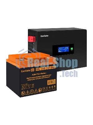 Комплект Источник бесперебойного питания EX295992RUS + батарея 45Aч EX285666RUS 1шт (инвертор, синус, для котла, PF=1, настенный) ExeGate IdealSine SR-600.LCD.2SH <600VA/600W, чистая синусоида, цветной LCD-дисплей, 2*Schuko, крепление настенное, черный> + батарея ExeGate HRL 12-45 (12В, 45А·ч) 1шт