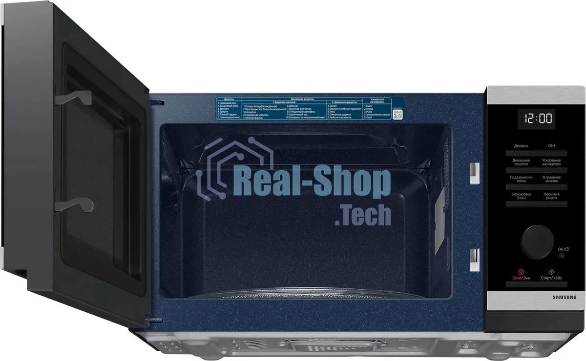 Микроволновая печь Samsung MS23DG4504ATBW нержавеющая сталь/черный, 23 л, 800 Вт, переключатели - сенсор/поворотный механизм