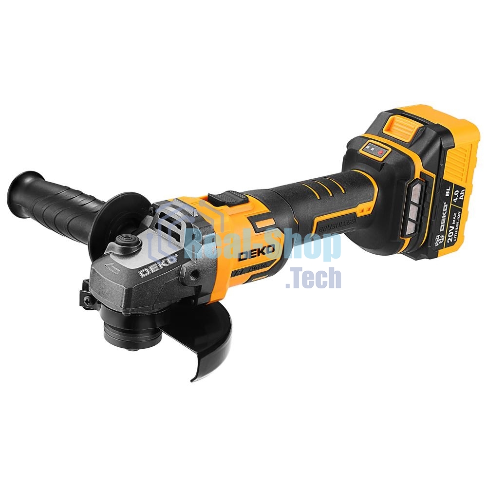 Угловая шлифовальная машина бесщеточная DEKO DKAG-125, 20В, 2*4.0Ач
