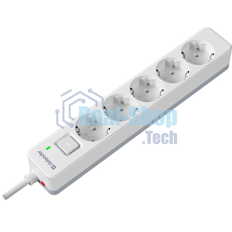 Удлинитель с сетевым фильтром Defender DFS 131, белый, 5 розеток, 1.5 м.