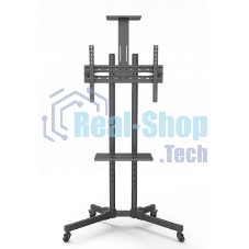 Мобильная стойка Wize Pro M55 для дисплеев 32 65, Max VESA 600x400 мм, высота 180 см, вертикальная регулировка, регулируемая полка для медиаплеера, полка для камеры ВКС, до 50 кг, черный