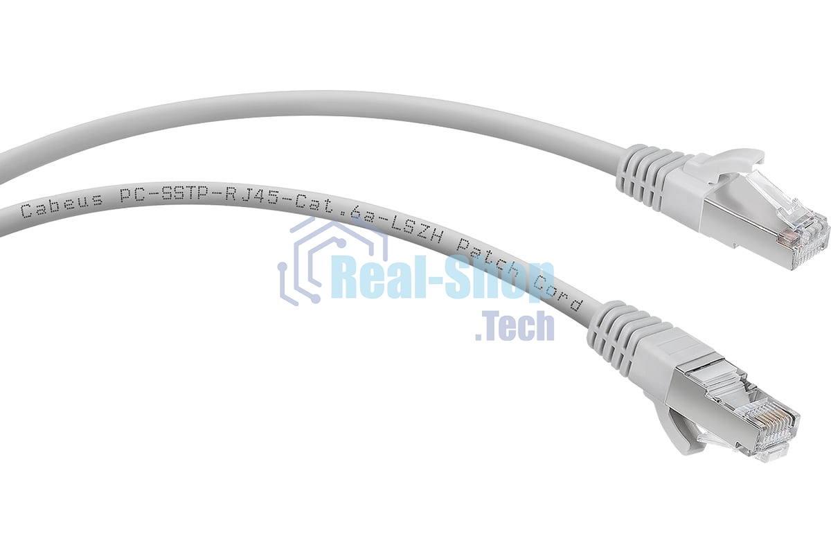 Шнур комм. Cabeus, кат. 6A, экр., S/FTP, RJ45/RJ45, LSZH, AWG26, 5м, серый