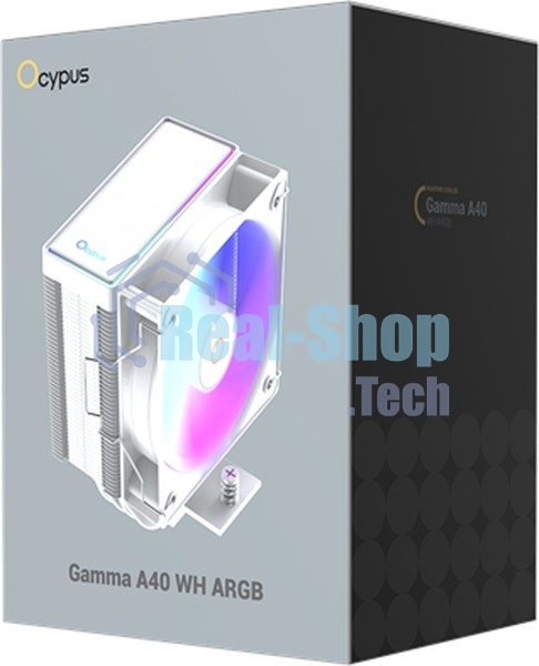 Кулер для процессора Ocypus Gaммa A40 WH ARGB Digital, 100мм ARGB FAN, Top Display Panel, 4 HEAT PIPES, 4-PIN PWM, 600-2400 RPM, 29.5DBA, HYDRO BEARING, LGA115X/1200/1700/18XX, AM4/AM5