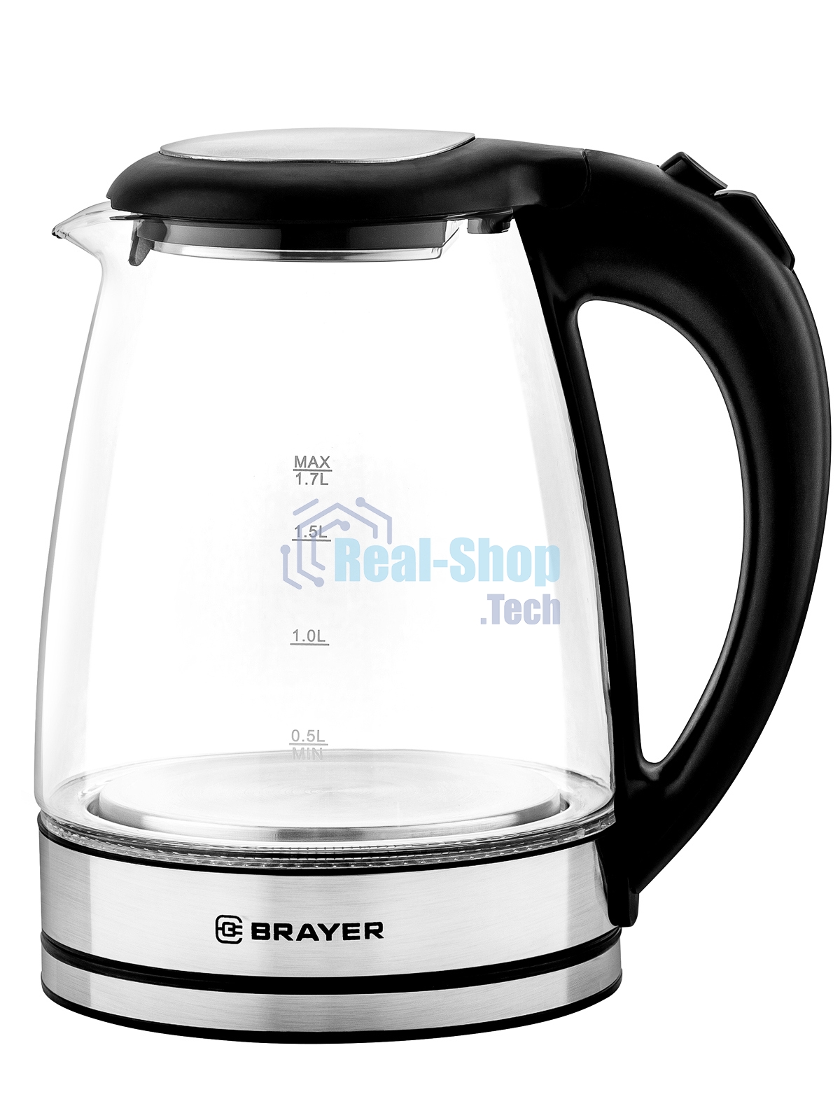 Электрочайник BRAYER BR6116 черный, 1.7 л, 1800 Вт, скрытый нагревательный элемент
