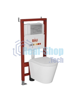Комплект BAU 6 в 1: инсталляция BAU PRO, унитаз подвесной торнадо Bau Nimb Hurricane-2, сиденье дюропласт микролифт, кнопка смыва BAU Soul, хром