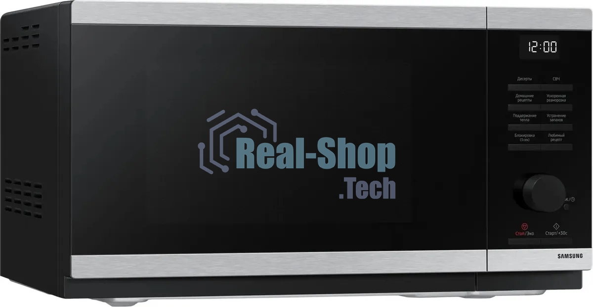 Микроволновая печь Samsung MS23DG4504ATBW нержавеющая сталь/черный, 23 л, 800 Вт, переключатели - сенсор/поворотный механизм
