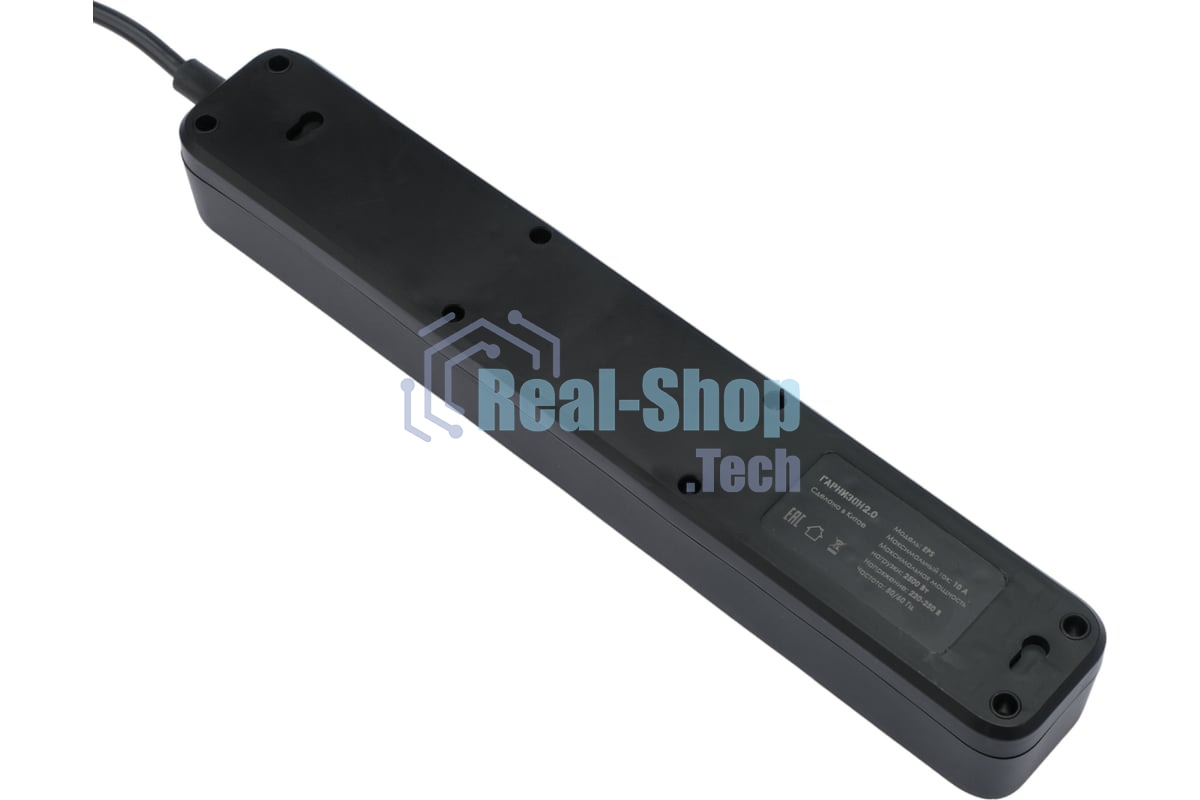 Сетевой фильтр Гарнизон 2.0 EPS-5-B-3 5р, 10А, 3 м, ур.защиты 2+, черный, пакет (21443)