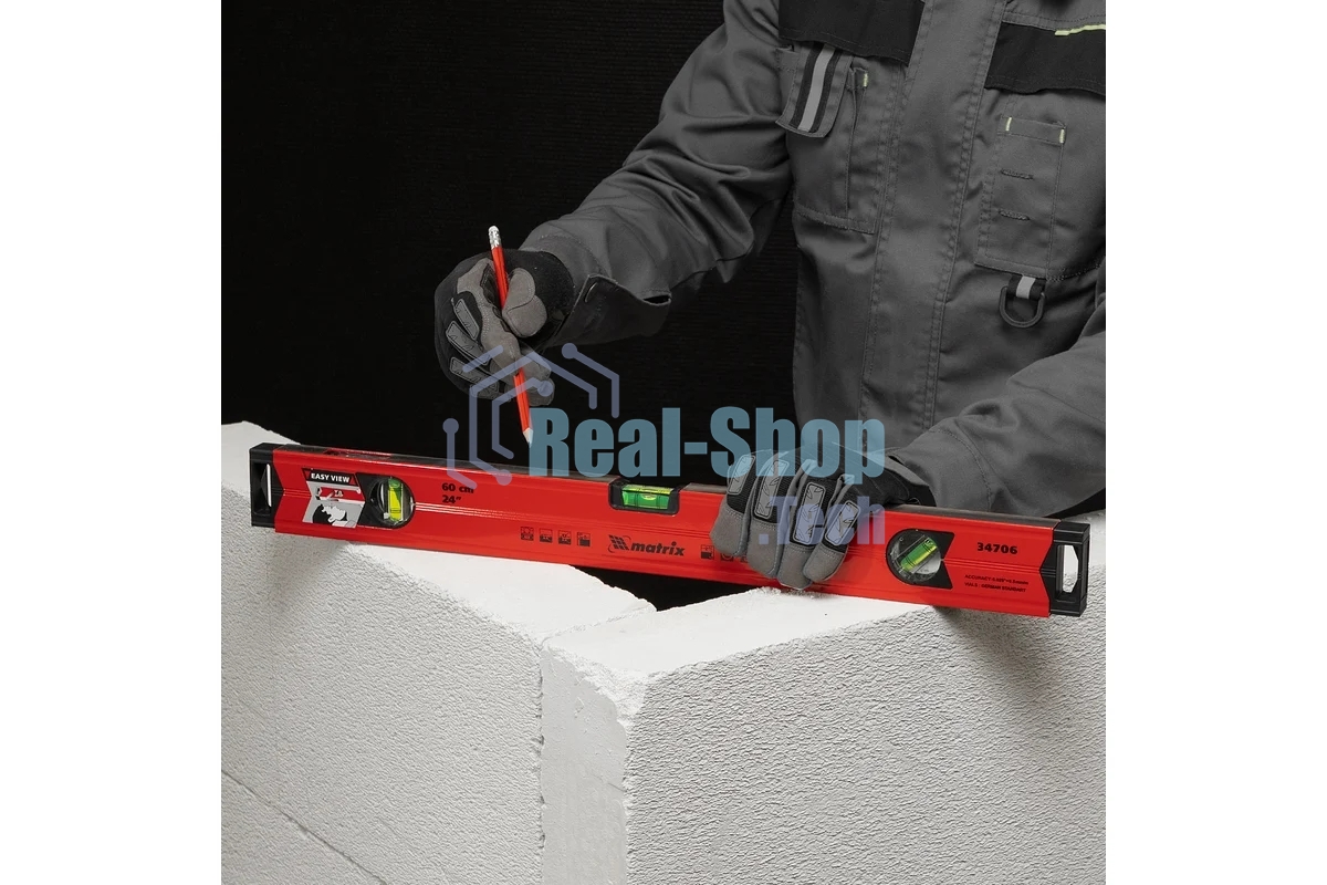 Уровень Matrix алюминиевый, 600 мм, фрезерованный, 3 глазка (1 зеркальный), усиленный