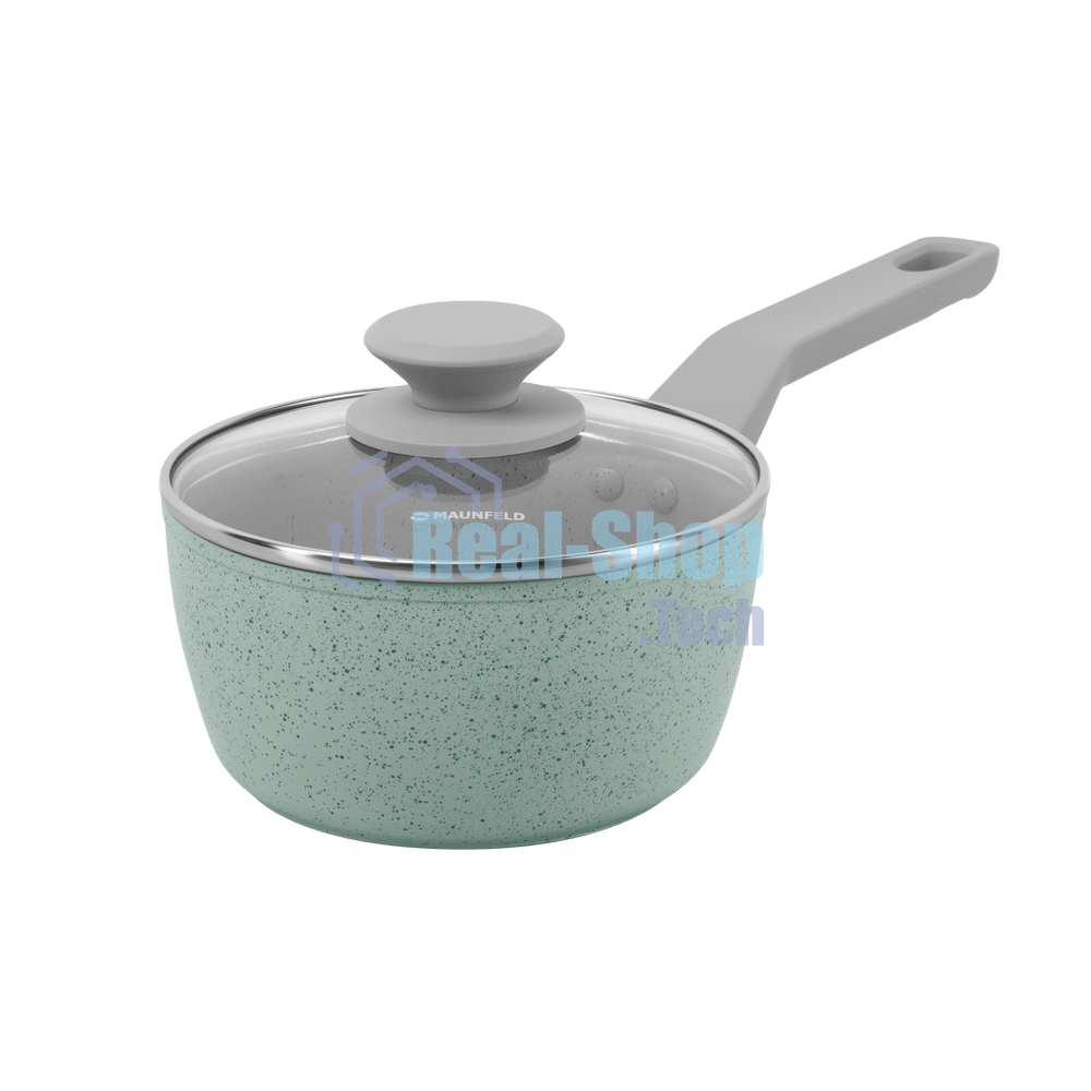 Ковш Maunfeld HELGA MSP14FA05FS из кованого алюминия со стеклянной крышкой, 16 см, 1,4 л.