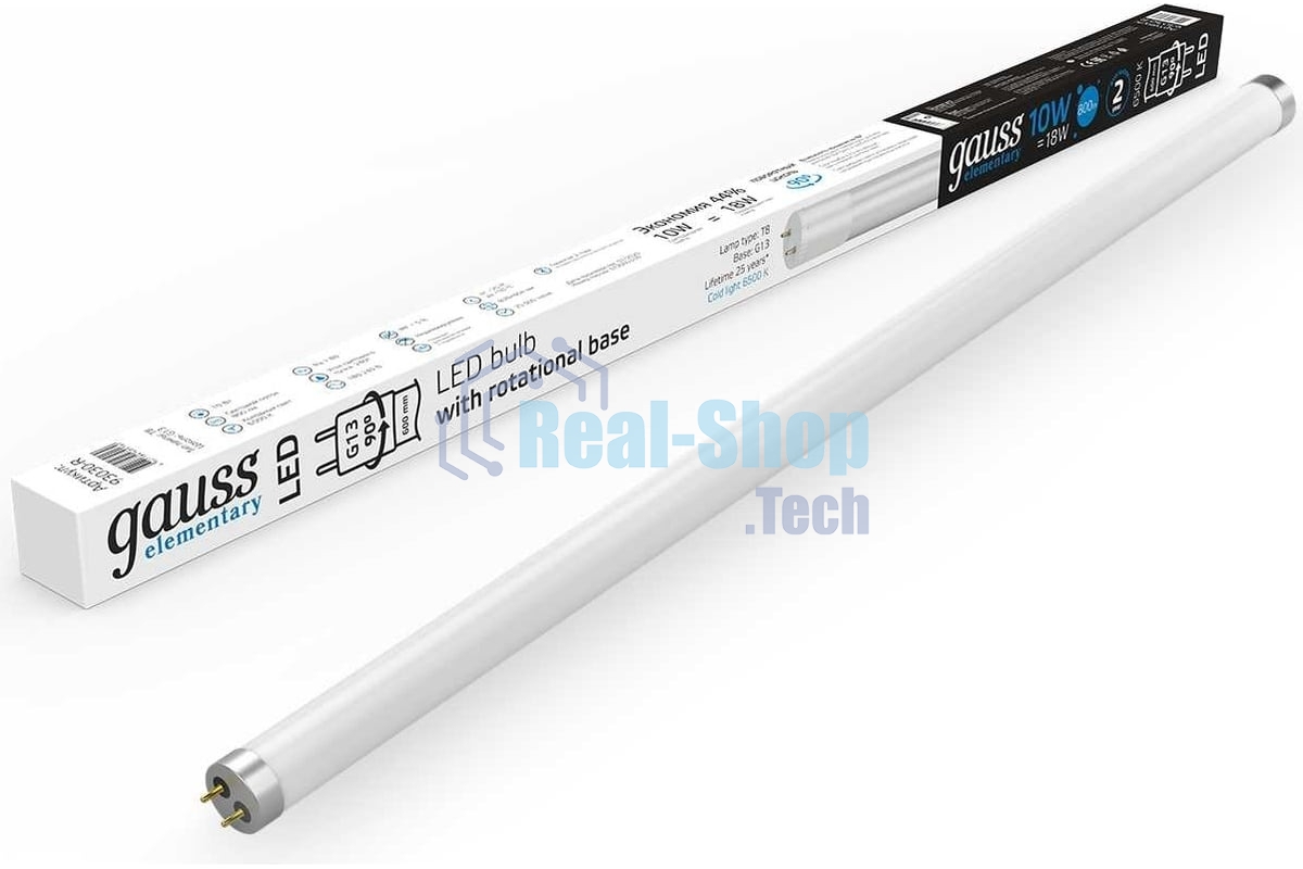 Лампа светодиодная Gauss Elementary T8 10Вт 6500К G13 800лм 600мм стекло поворотная