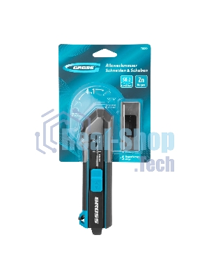 Нож-скребок выдвижной Gross 78890, 19 мм, сменное лезвие, SK2, 5 запас. лезвий, алюмин. корпус