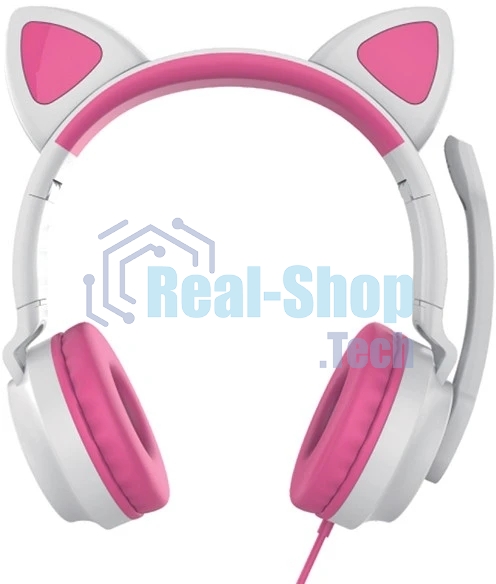 Гарнитура QUMO Game Cat белый/розовый, проводная, USB, подсветка
