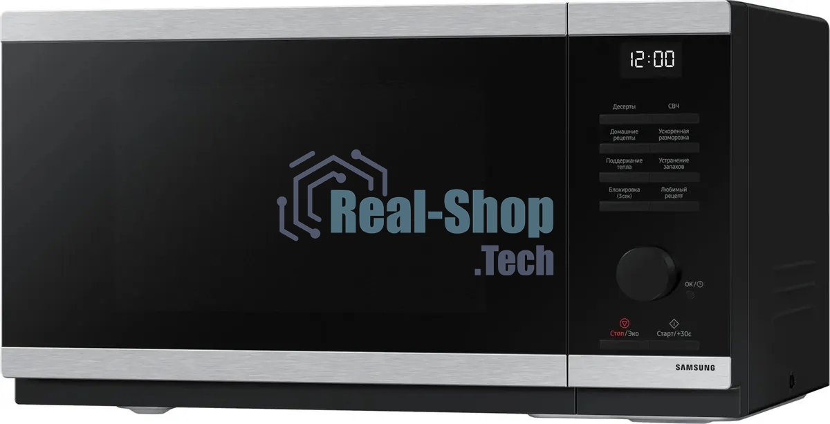 Микроволновая печь Samsung MS23DG4504ATBW нержавеющая сталь/черный, 23 л, 800 Вт, переключатели - сенсор/поворотный механизм