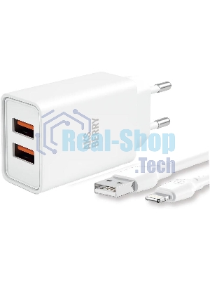 Зарядное устройство Aksberry T38 2 USB 2.4A + Lightning, белый