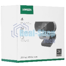 Веб-камера UGREEN CM717 2560x1440, 30 кадр/с, USB, микрофон (2 шт, шумоподавление), автофокус, универсальное крепление, серый
