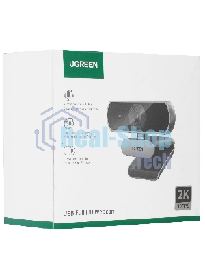 Веб-камера UGREEN CM717 2560x1440, 30 кадр/с, USB, микрофон (2 шт, шумоподавление), автофокус, универсальное крепление, серый