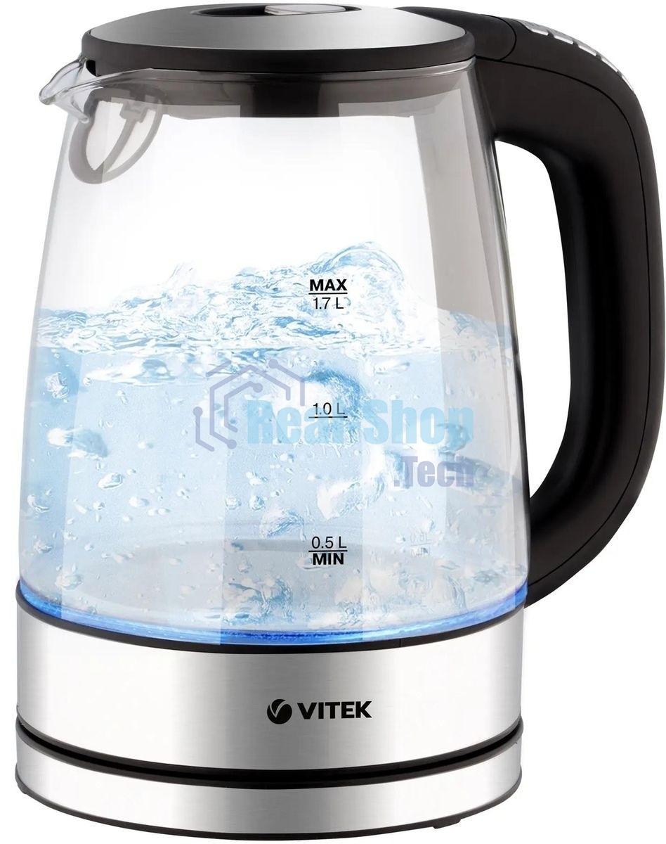Чайник электрический Vitek VT-8828 1.7 л, 2200 Вт, серебристый корпус: стекло/металл