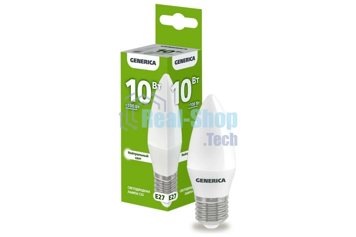 Лампа светодиодная GENERICA LL-C35-10-230-40-E27-G C35 10 Вт свеча 4000К E27 230В