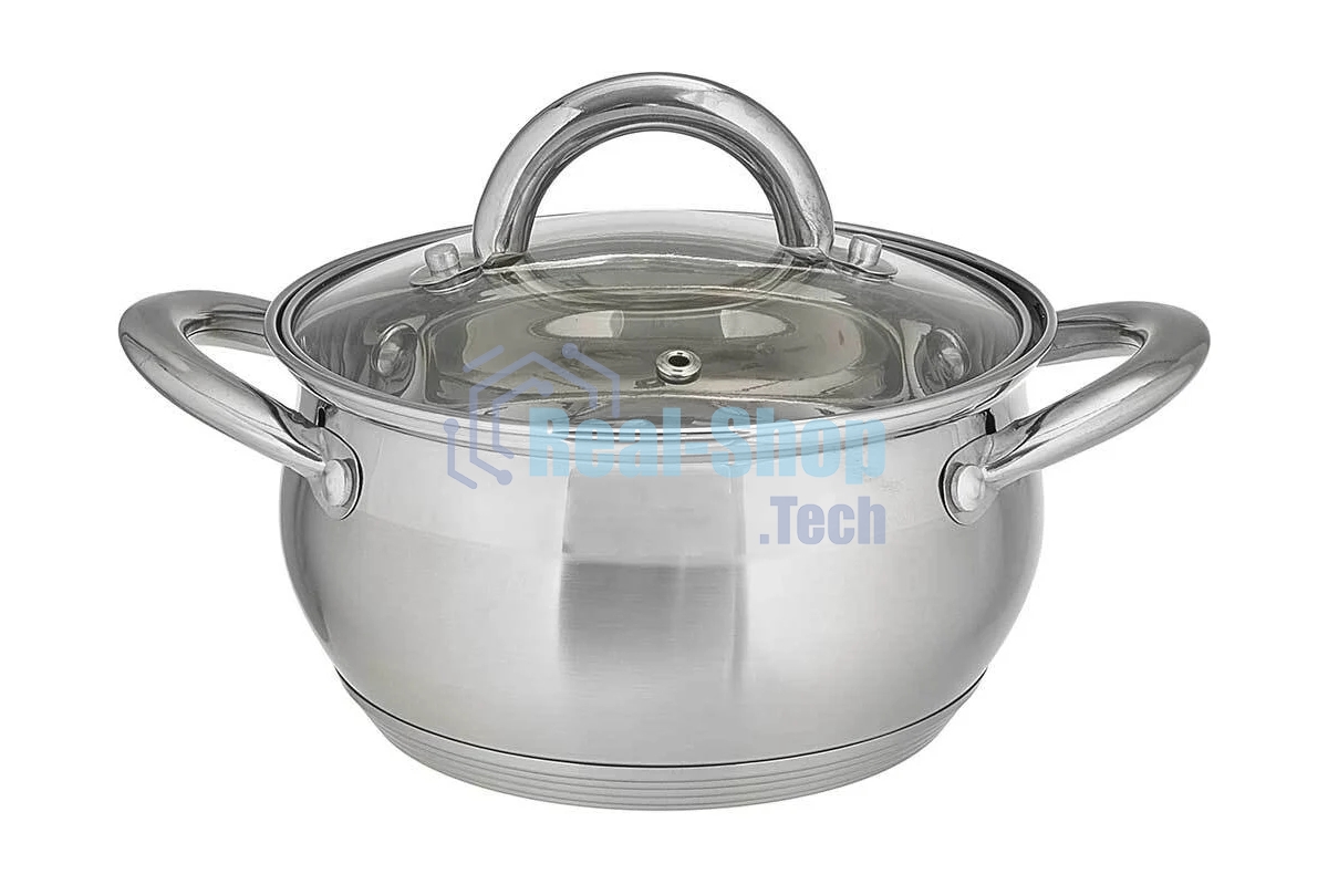 Кастрюля WEBBER BE-351/2 1,9 л, 16 см, из нержавеющей стали со стеклянной крышкой