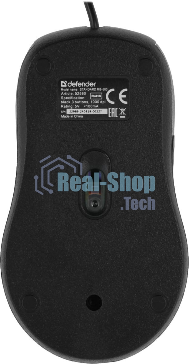 Мышь проводная Defender Standard MB-580 черный, 1000 dpi, USB, кнопки - 3
