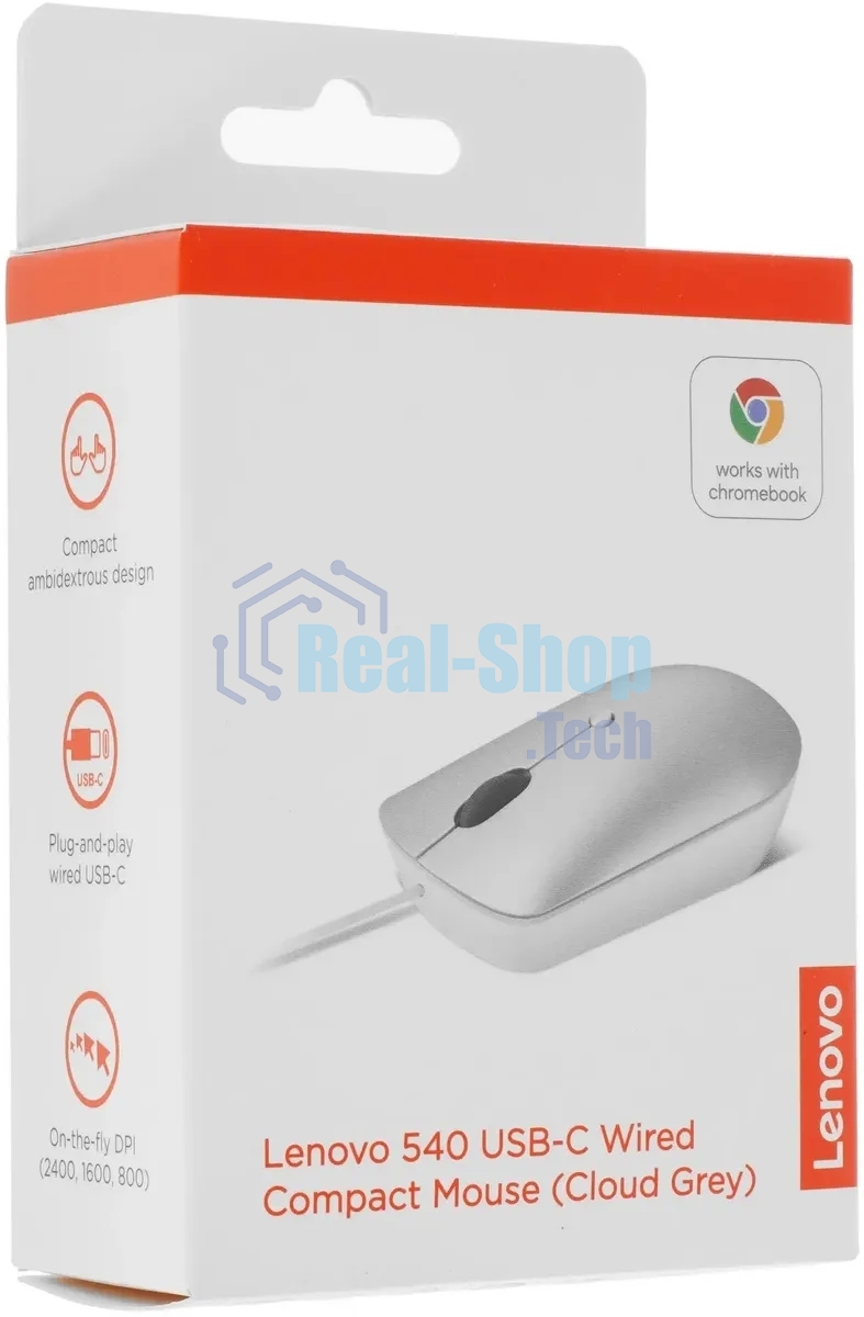 Мышь проводная Lenovo 540 светло-серый, 2400 dpi, USB-C, кнопки - 4