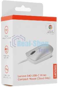 Мышь проводная Lenovo 540 светло-серый, 2400 dpi, USB-C, кнопки - 4