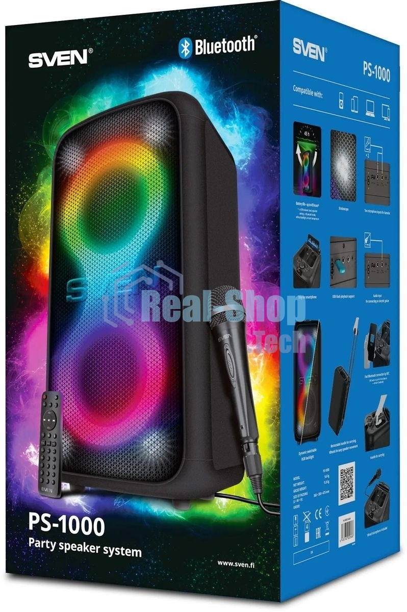 Колонка портативная SVEN АС PS-1000 черный 160W 1.0 BT/3.5Jack 8000mAh
