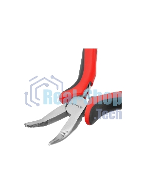 Длинногубцы Matrix Mini, 130 мм, никелированные, изогнутые, авторазжим, двухкомпонентные рукоятки