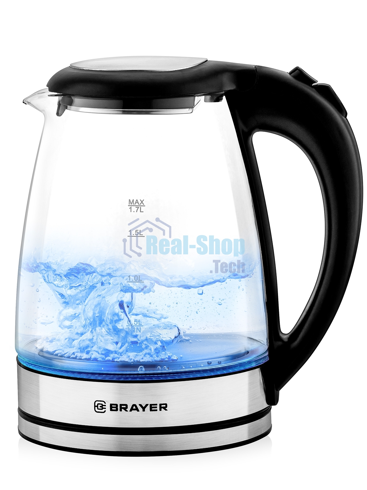 Электрочайник BRAYER BR6116 черный, 1.7 л, 1800 Вт, скрытый нагревательный элемент