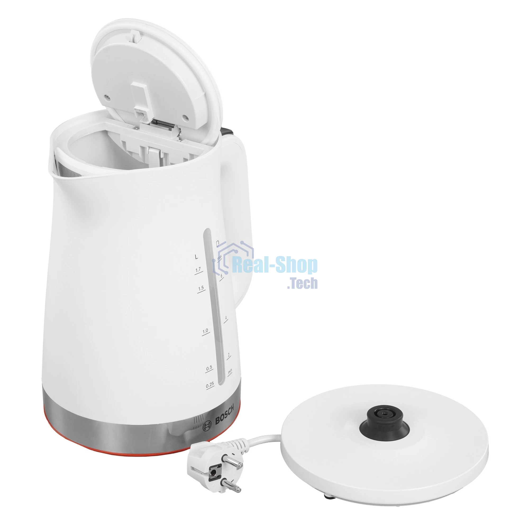 Чайник электрический Bosch TWK4M221 белый, 1.7 л, 2400 Вт, скрытый нагревательный элемент