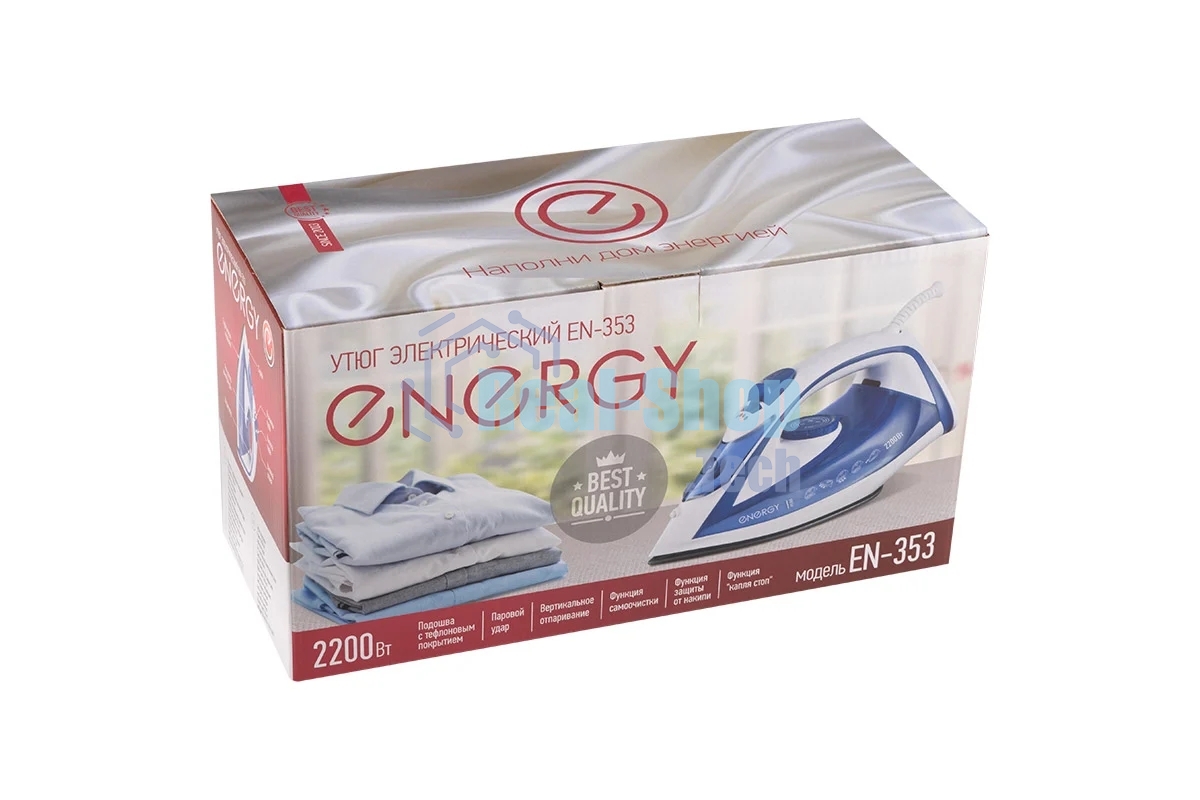 Утюг ENERGY EN-353 голубой, 2200 Вт, пар, спрей, пар.удар, самооч., тефлон. подошва, антинакипь