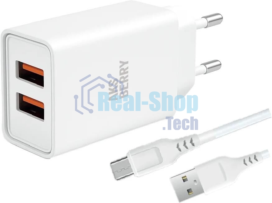 Зарядное устройство Aksberry СЗУ T38 2 USB 2.4A + MicroUSB белый